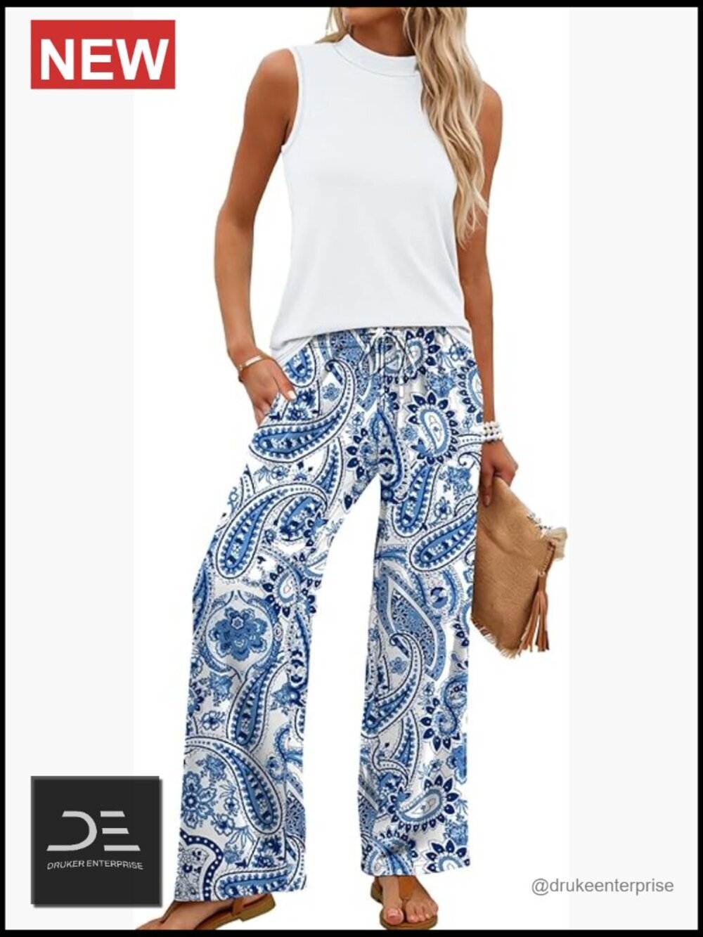 Mock Neck Sleeveless Top Wide Leg Pant Set Wrinkle-Free Travel